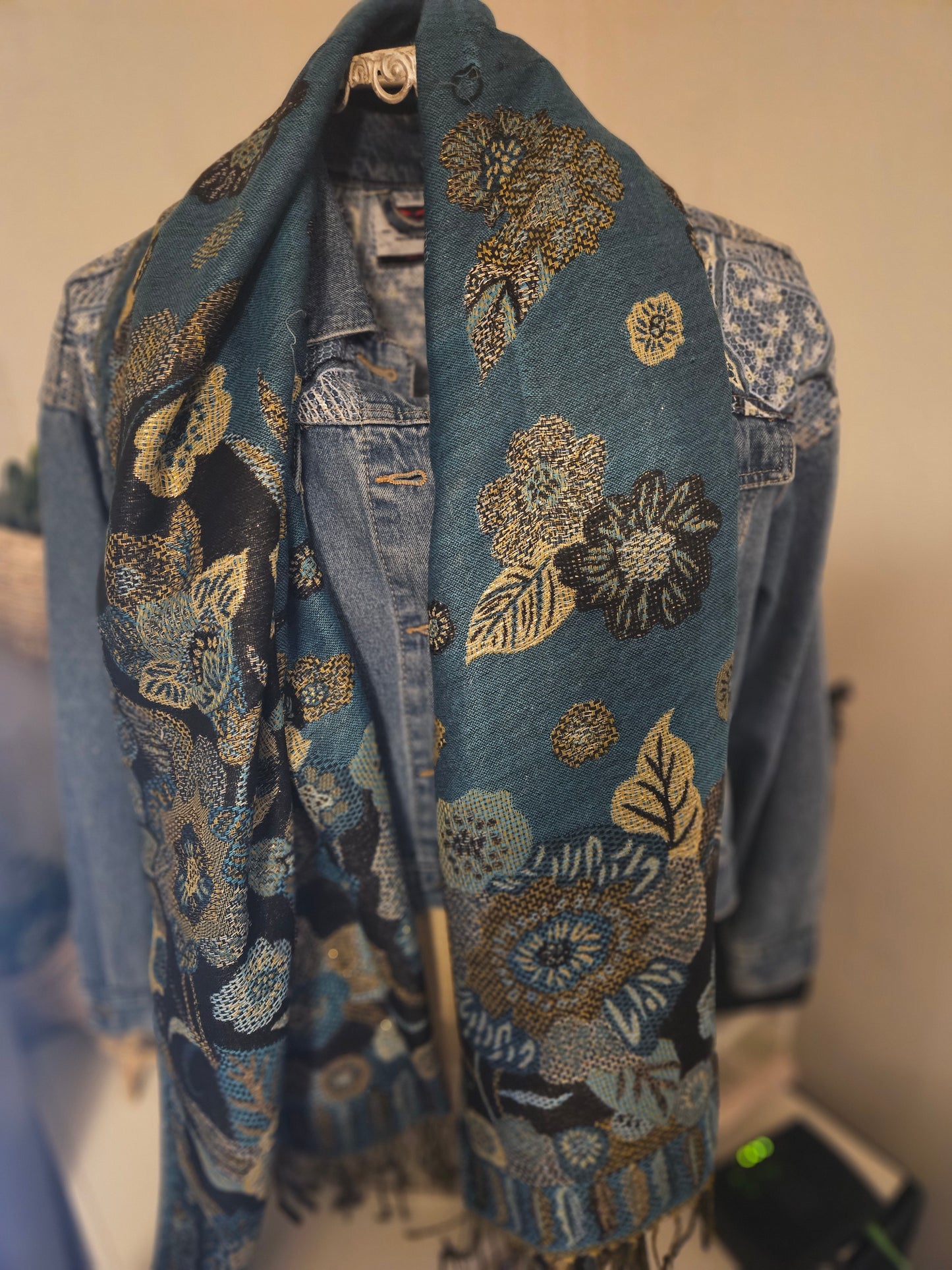 Écharpe/Châle/Pashmina bleu turquoise doré