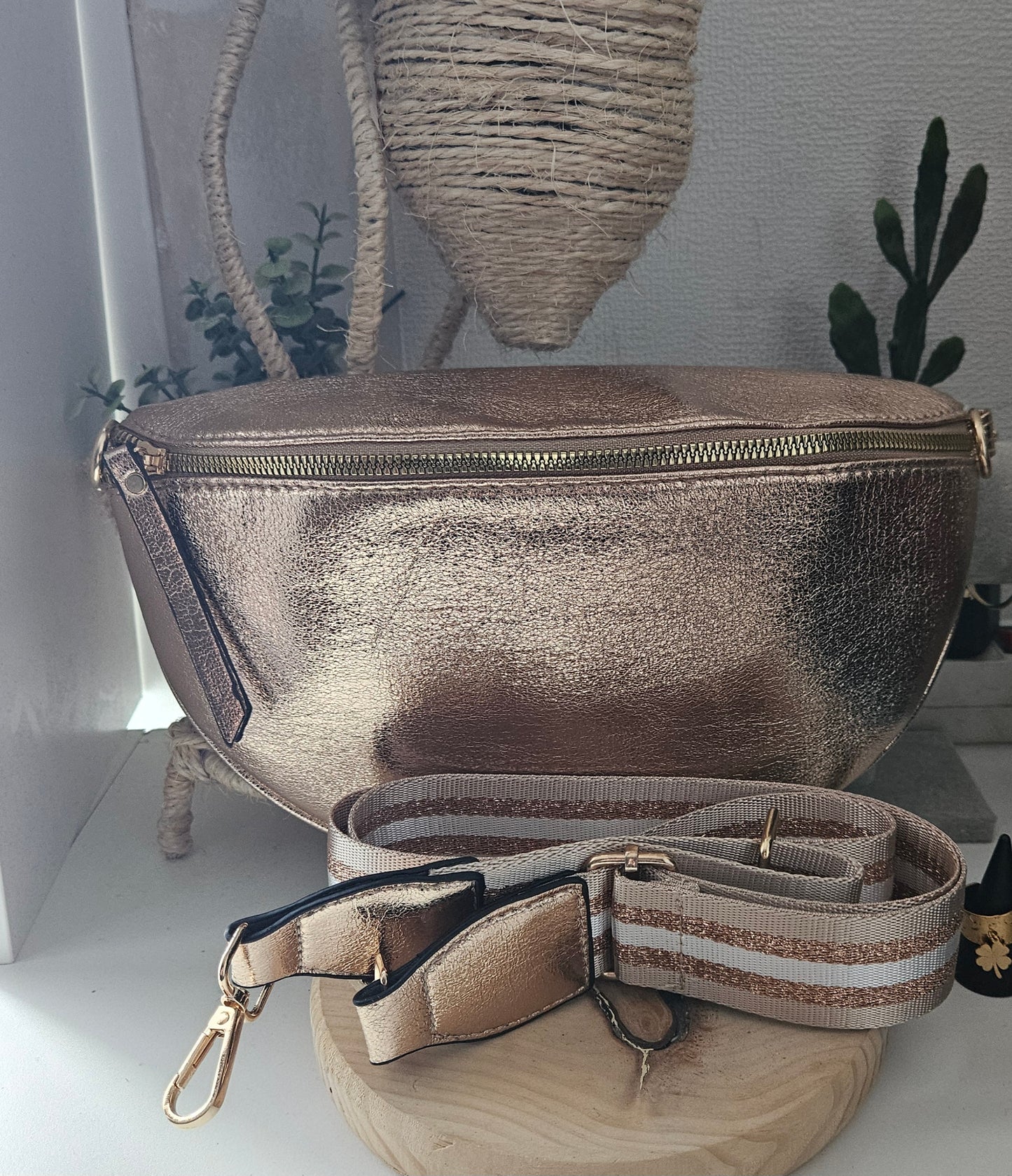 Sac banane métallisé champagne