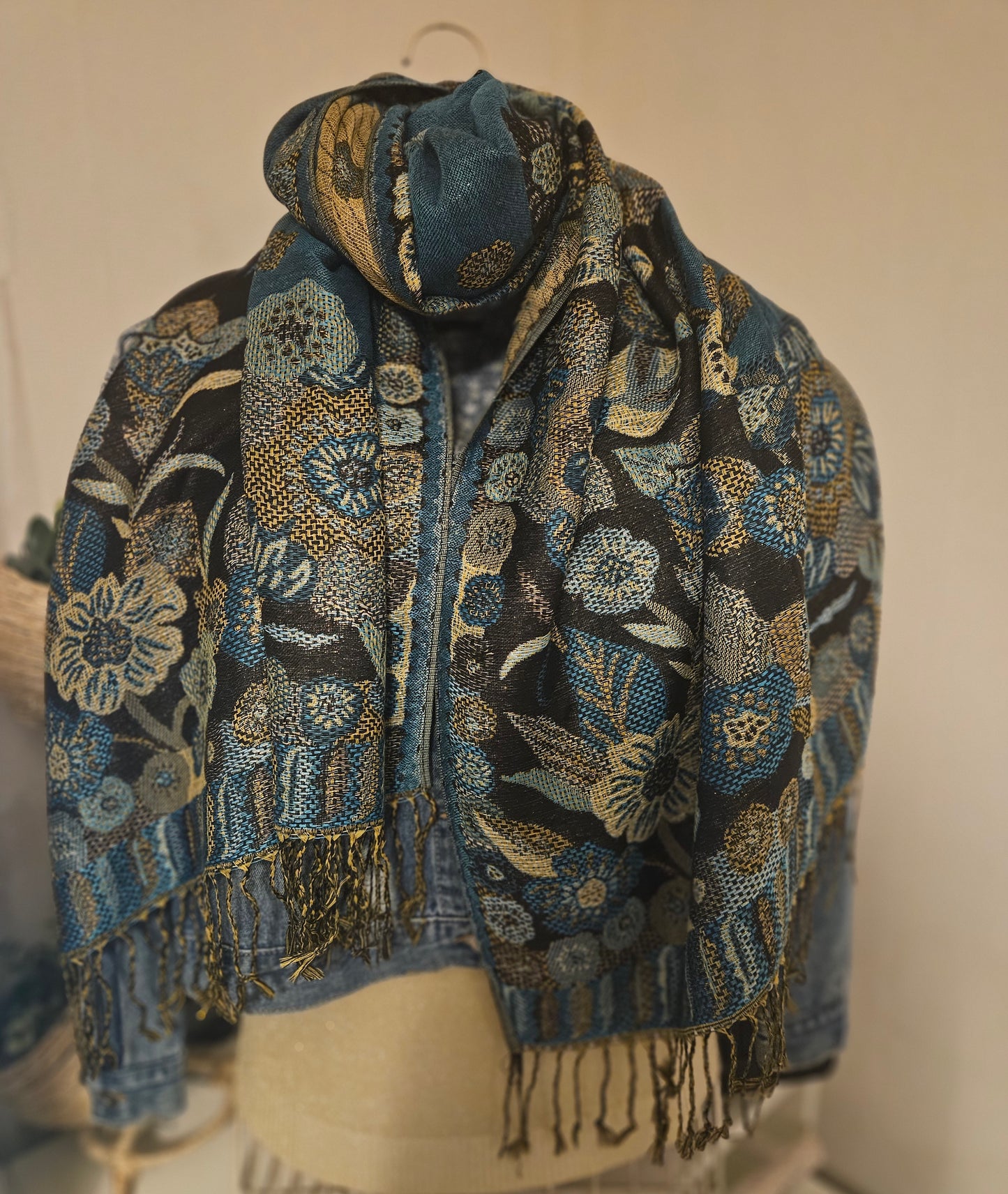 Écharpe/Châle/Pashmina bleu turquoise doré