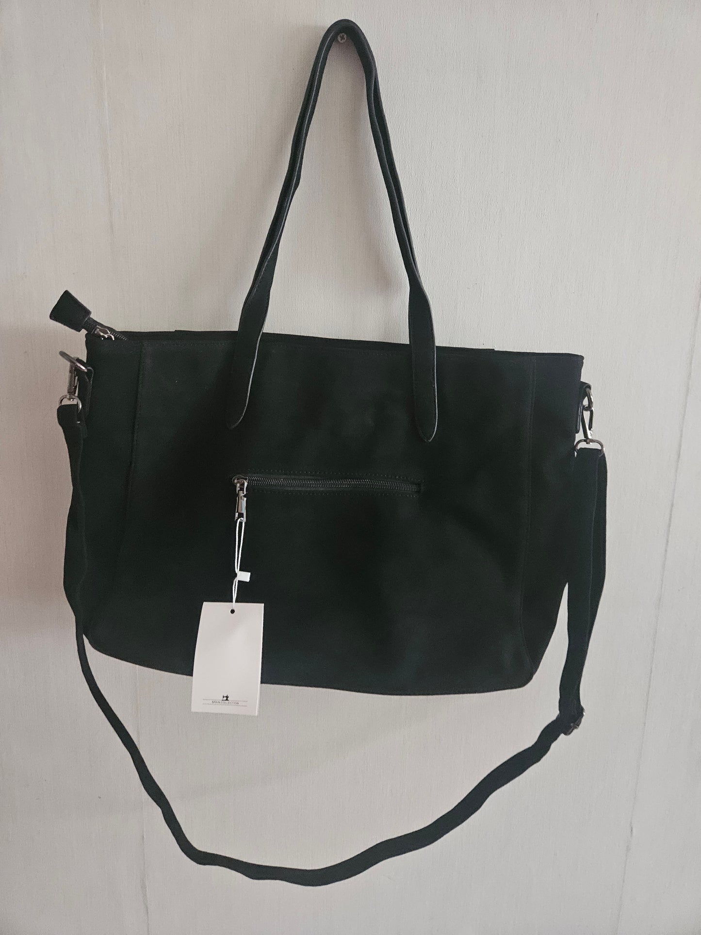 Sac noir en daim nubuck avec bandoulière