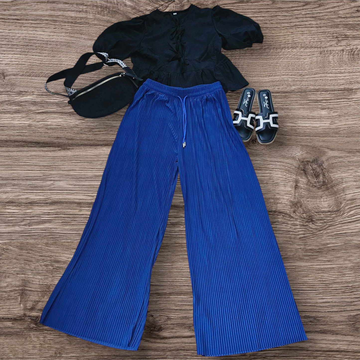 Pantalon large plissé bleu