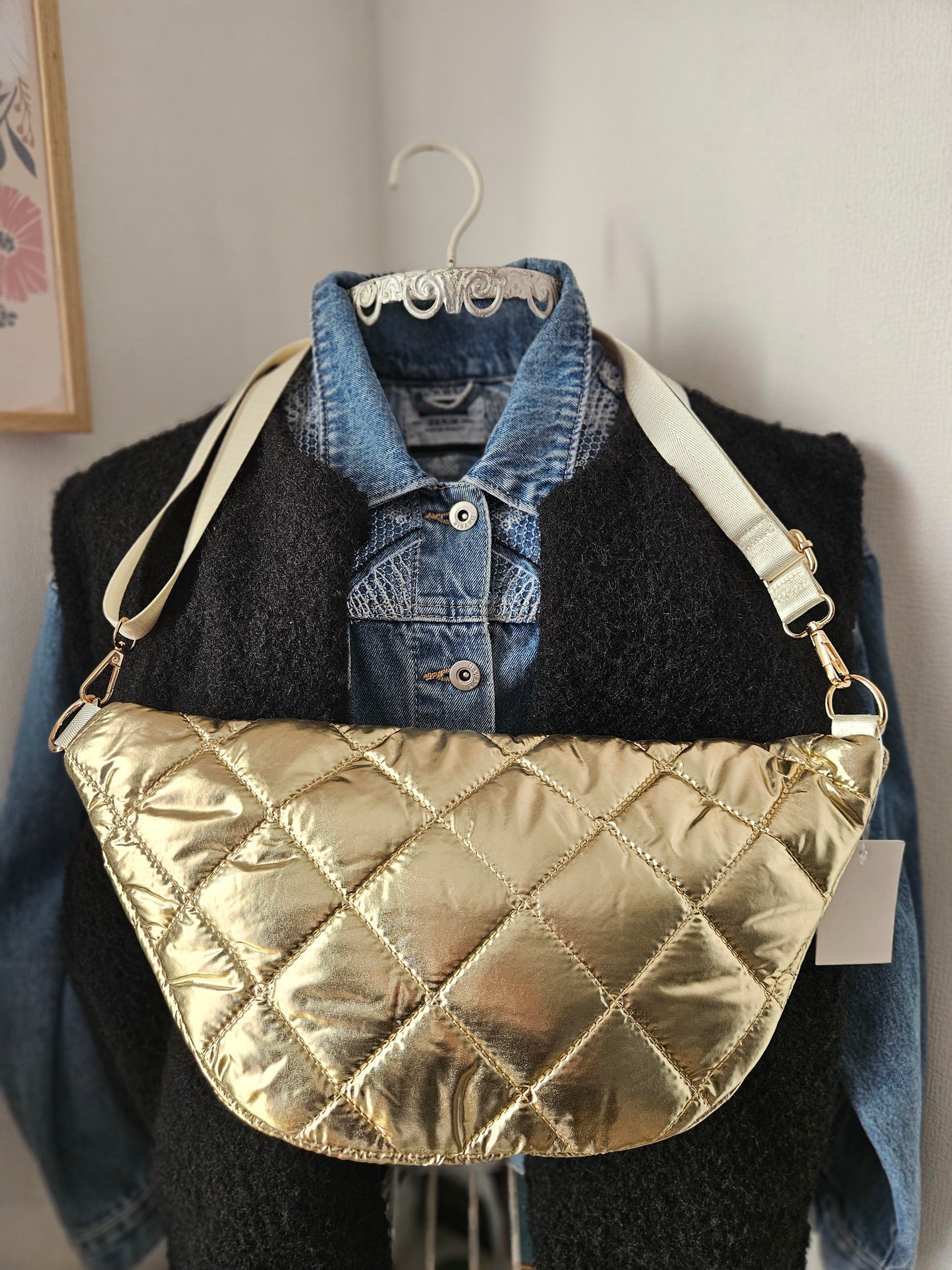 Sac banane bandoulière doré XXL matelassé