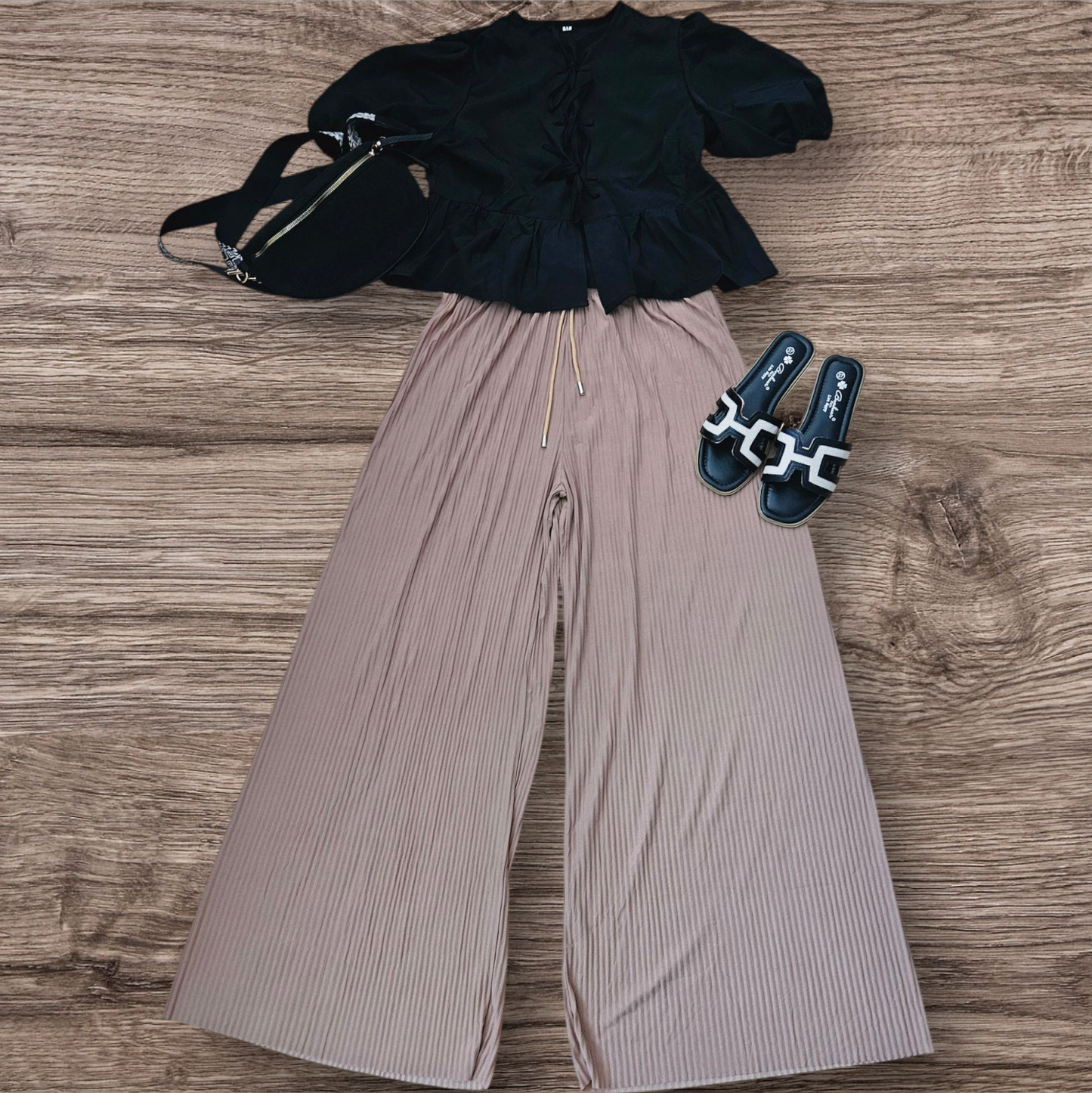 Pantalon large plissé beige