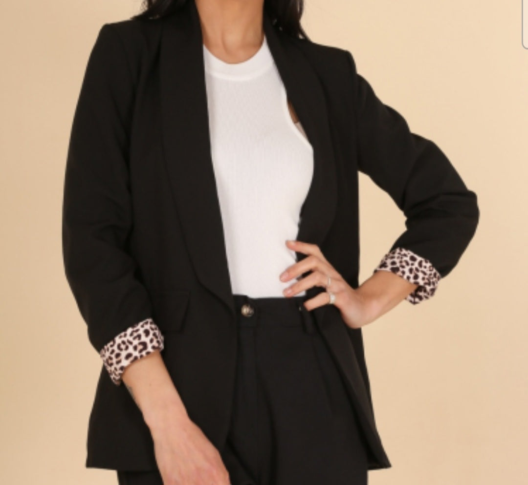 Blazer veste manche revers léopard