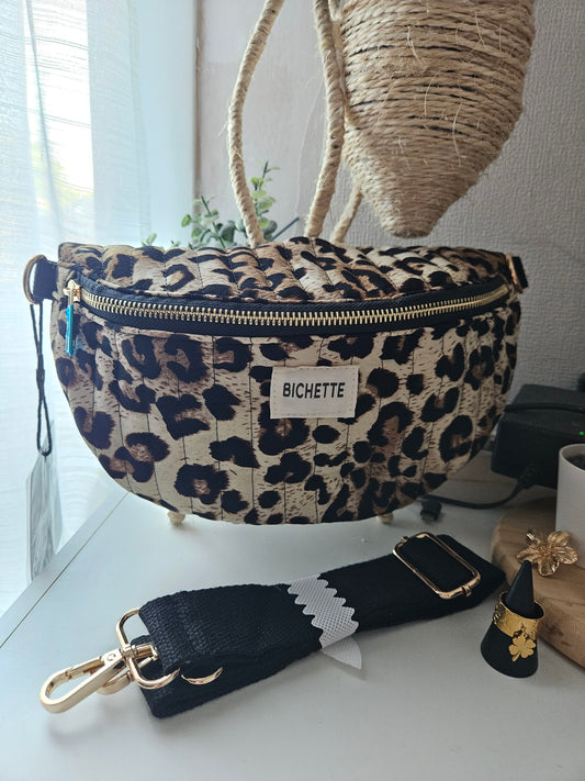 Sac banane léopard matelassé 100% coton.