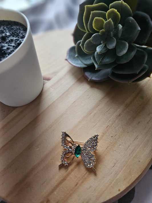 Bijoux broche papillon perle verte