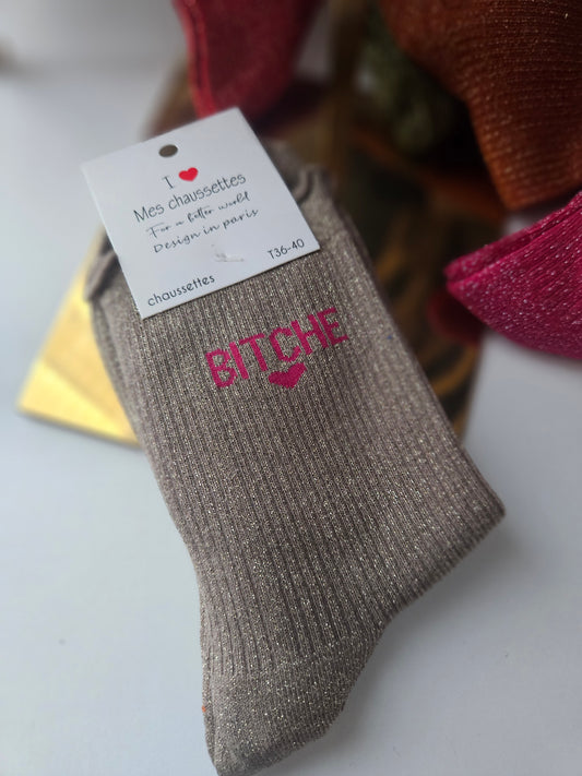 Chaussette brillante taupe (36-41).