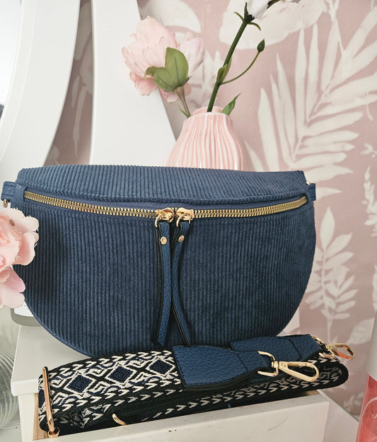 Sac banane en velours côtelé bleu