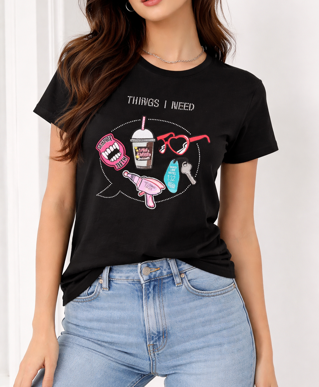 T-shirt noir rétro en coton