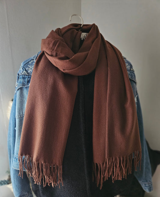 Écharpe unie marron chocolat en viscose
