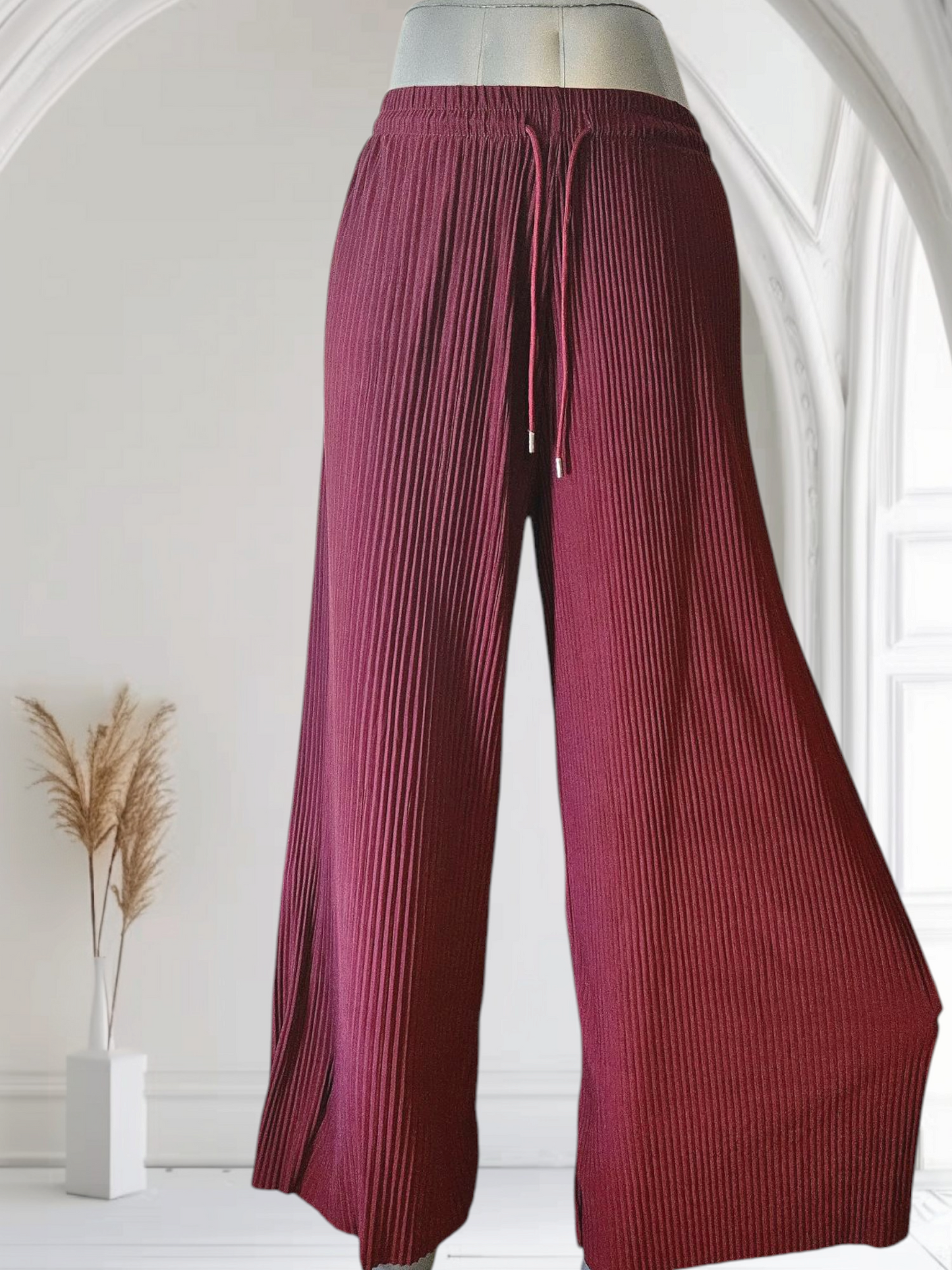 Pantalon large plissé bordeaux