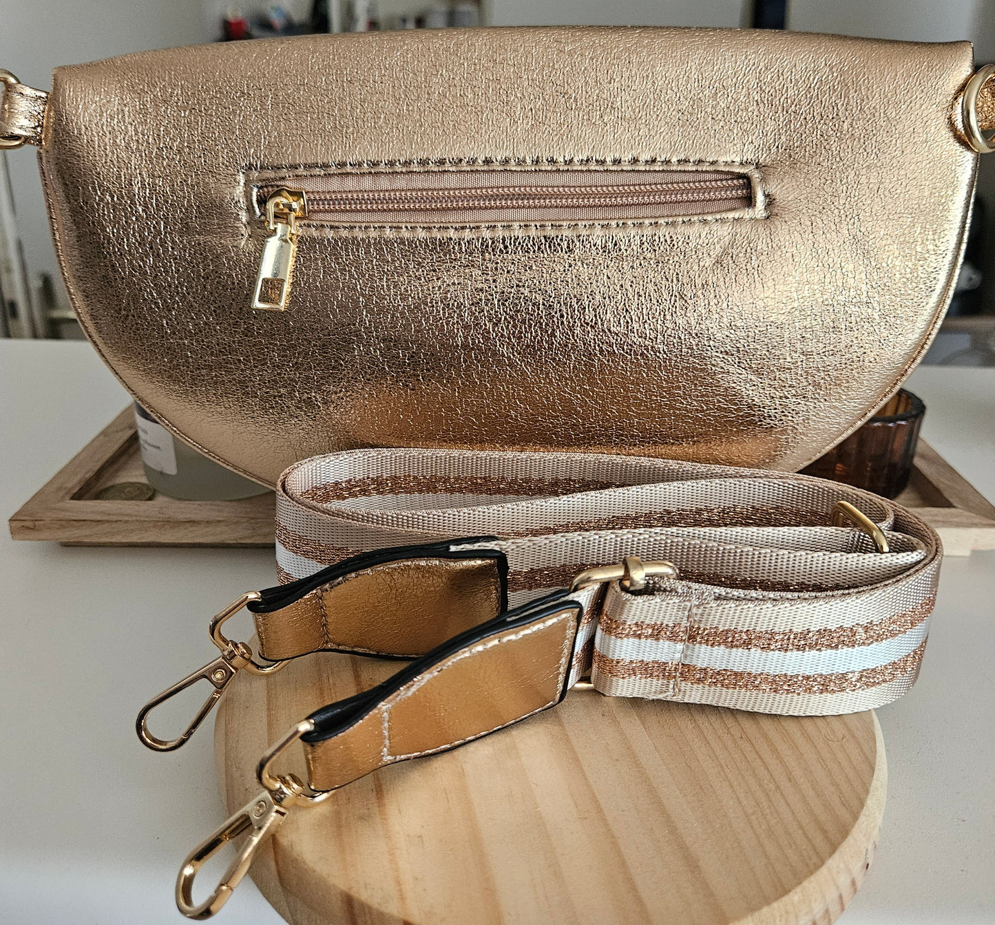 Sac banane métallisé champagne