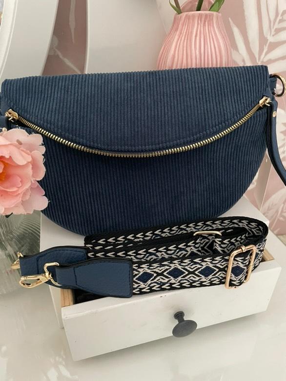 Sac banane en velours côtelé bleu