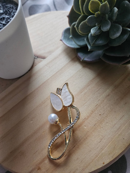 Bijoux broche tulipe strass, perle,