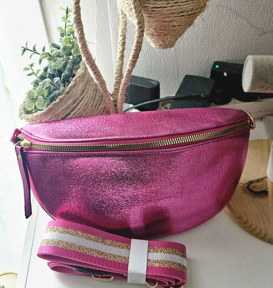 Sac banane rose fuschia irisé