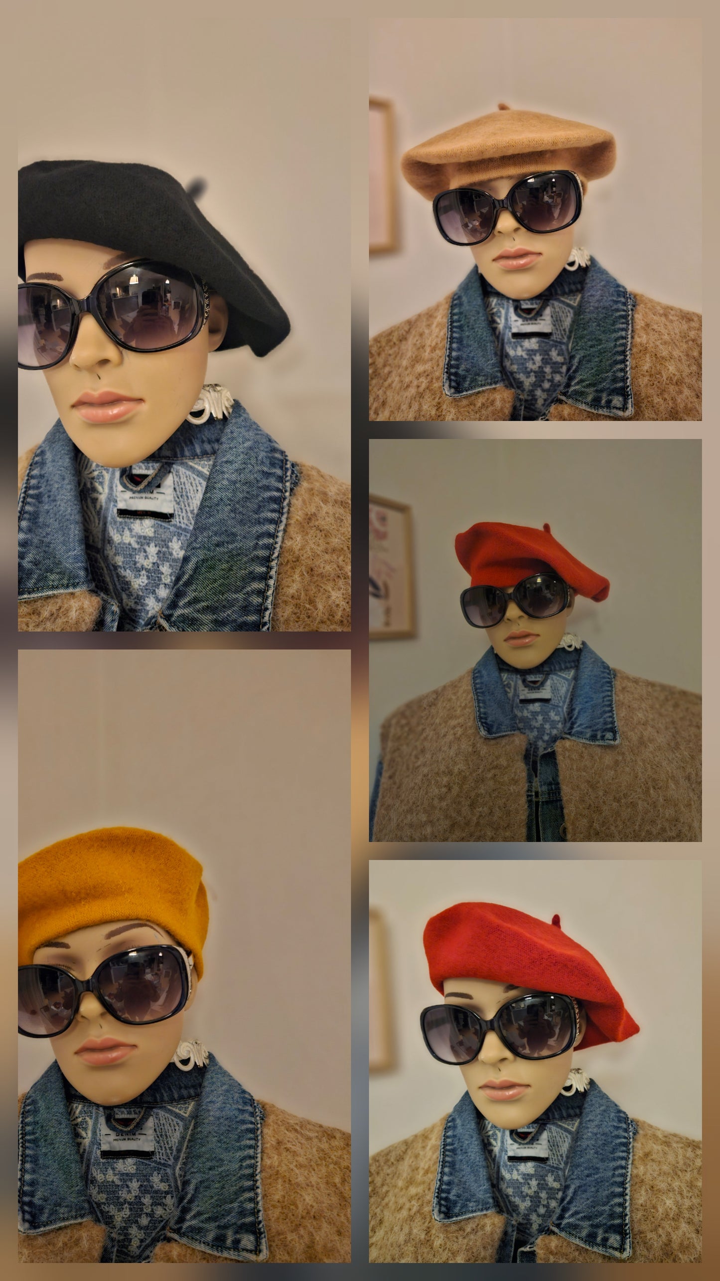 Béret classique uni ton chaud en laine