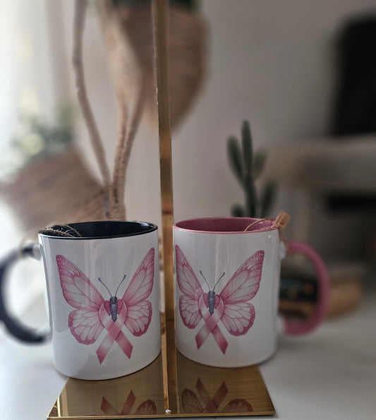Mug papillon rose et Ruban de Sensibilisation