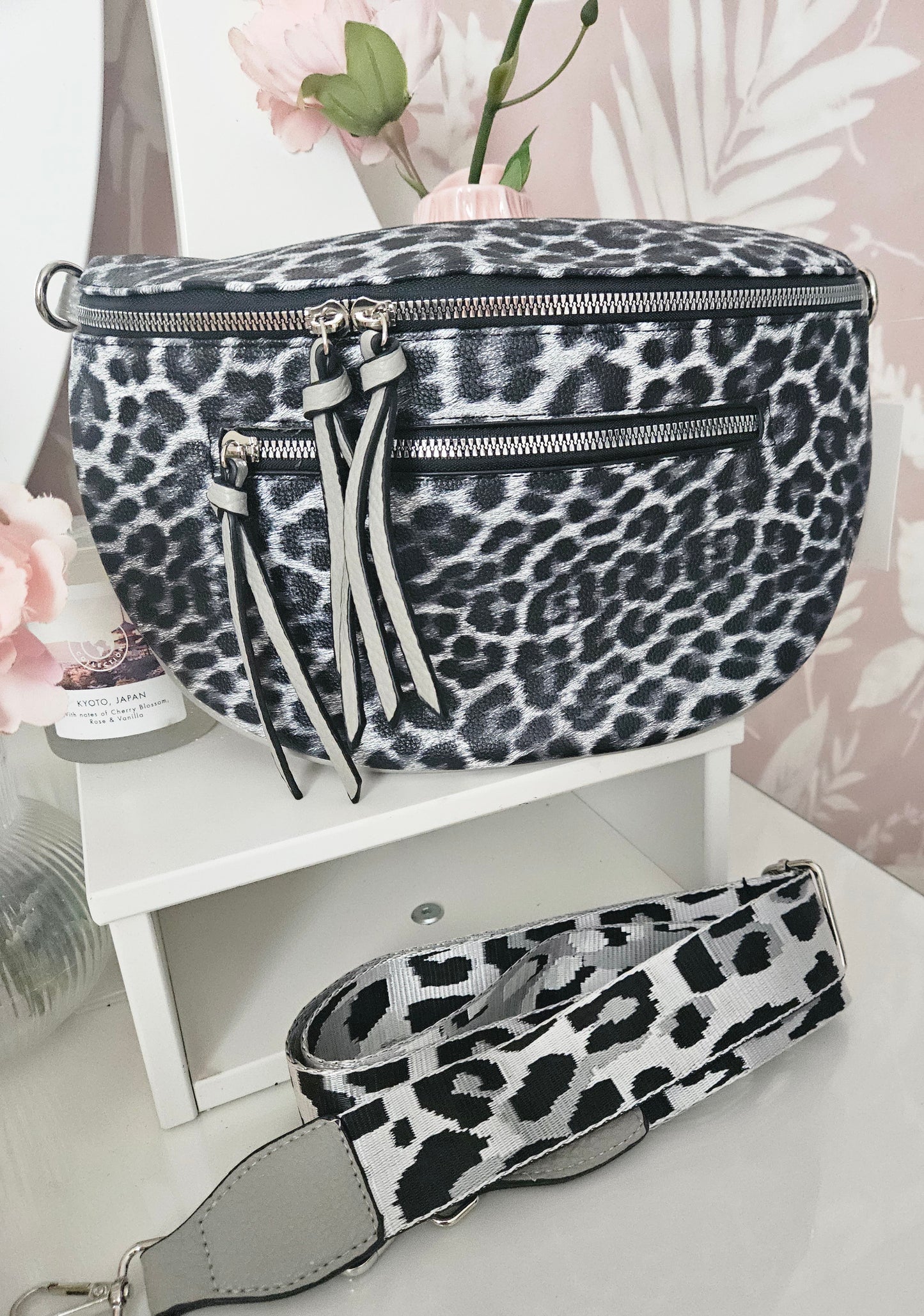 Grand Sac banane léopard noir/gris