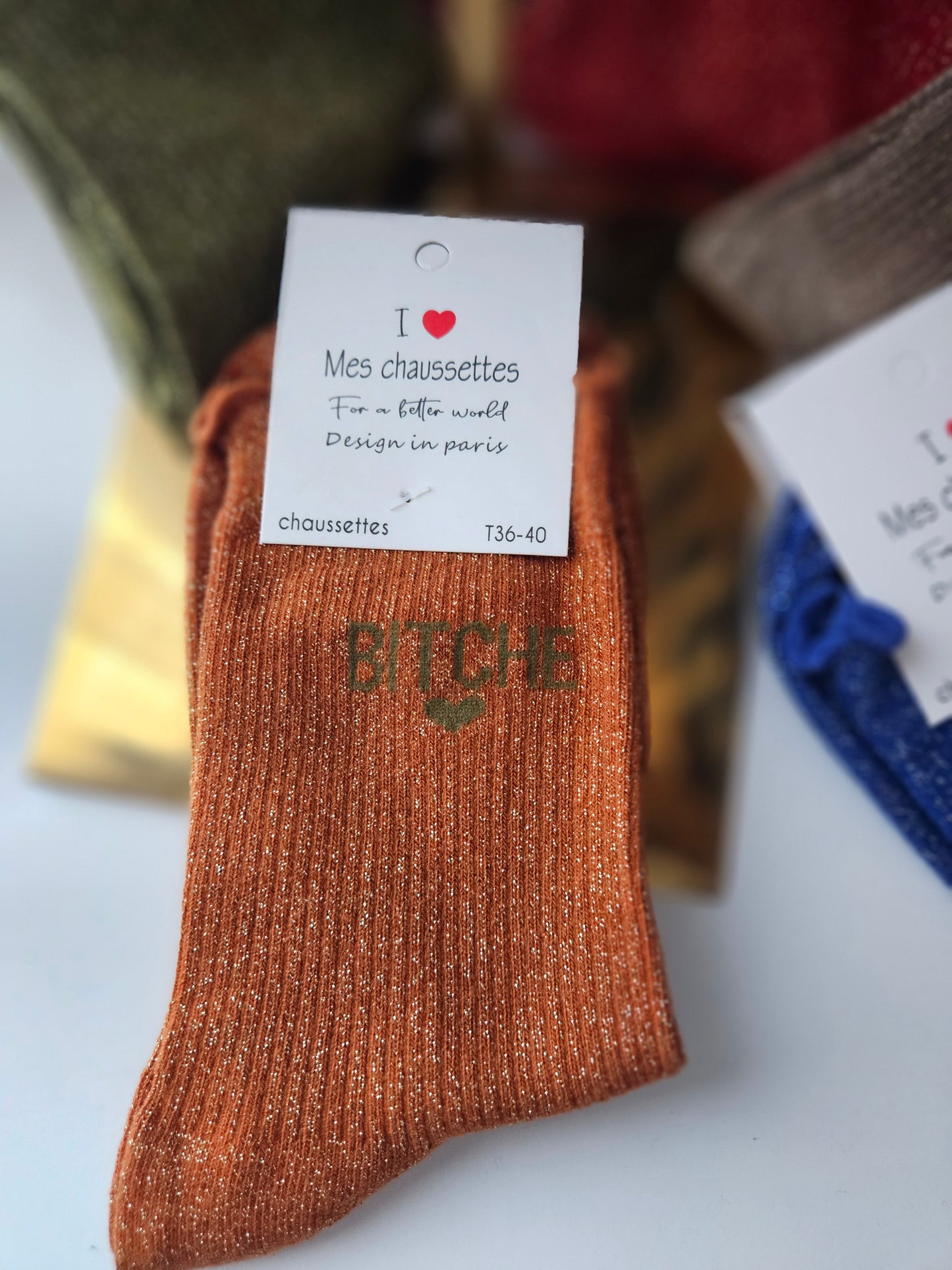 Chaussette brillante rouille/orange (36-41).
