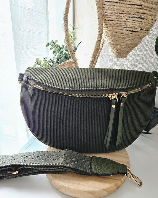 Sac banane en velours côtelé kaki