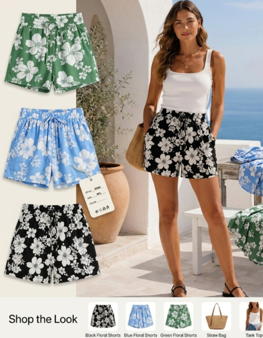 Short Fluide à Motif Floral 100% coton.