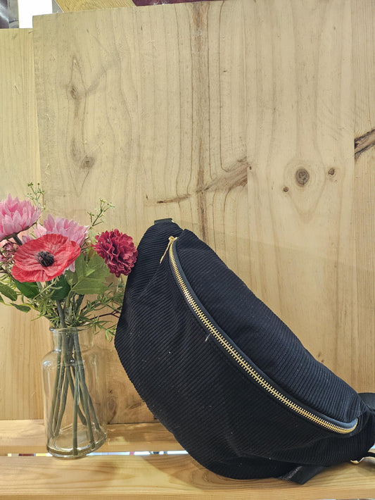 Sac banane en velours côtelé XXL noir
