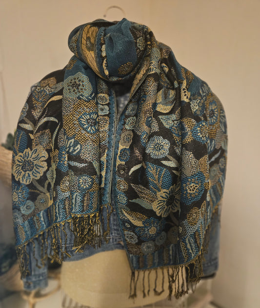 Écharpe/Châle/Pashmina bleu turquoise doré