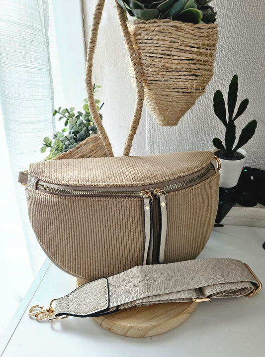 Sac banane en velours côtelé capuccino/Beige