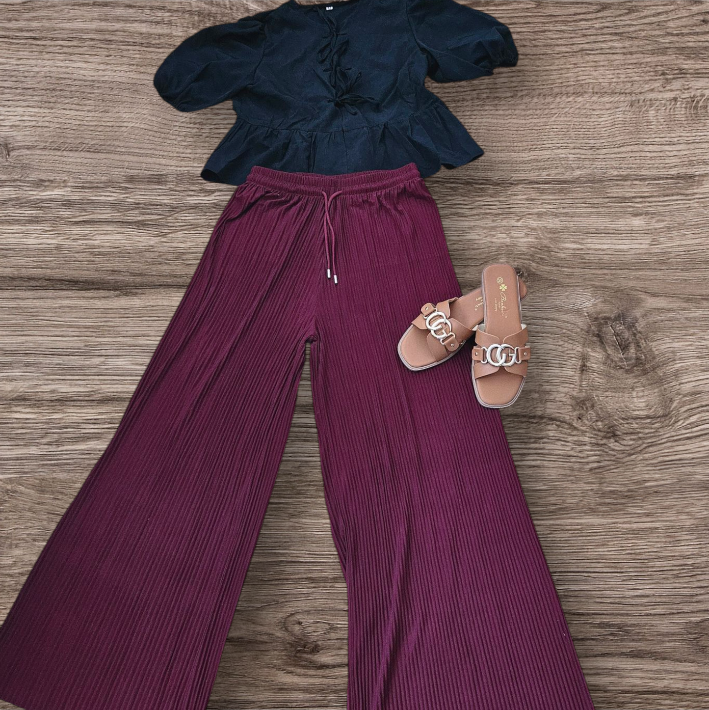 Pantalon large plissé bordeaux