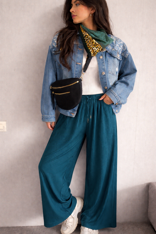 Pantalon large plissée bleu pétrole
