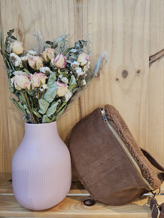 Sac banane bi matière en velours côtelé et fourrure teddy (marron ou noir)