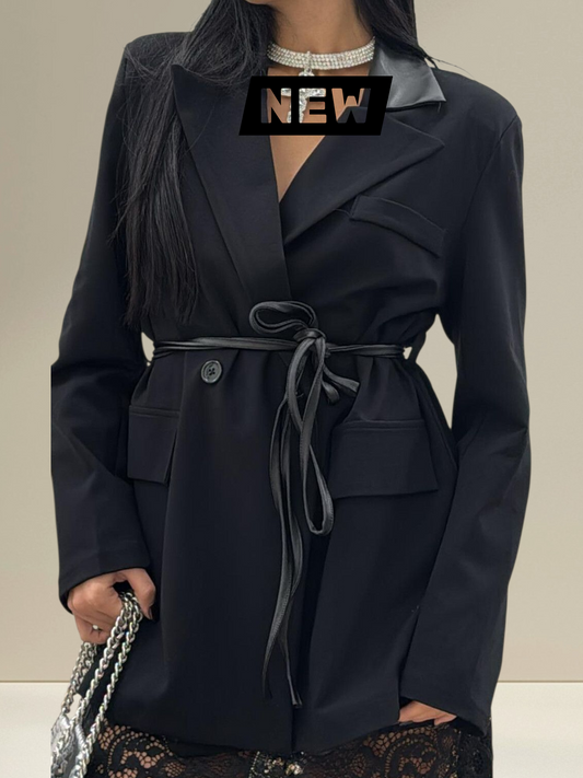 Blazer chic avec col et cordon similicuir