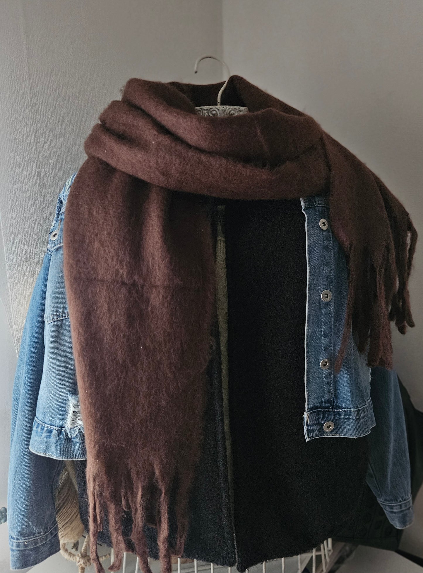 Écharpe marron chocolat extra longue en viscose