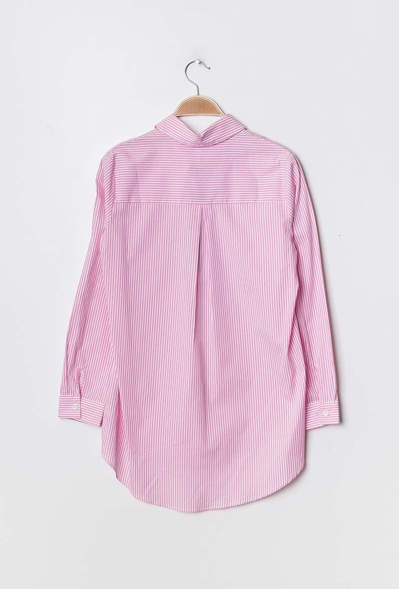Chemise rose rayée retro en 100% coton