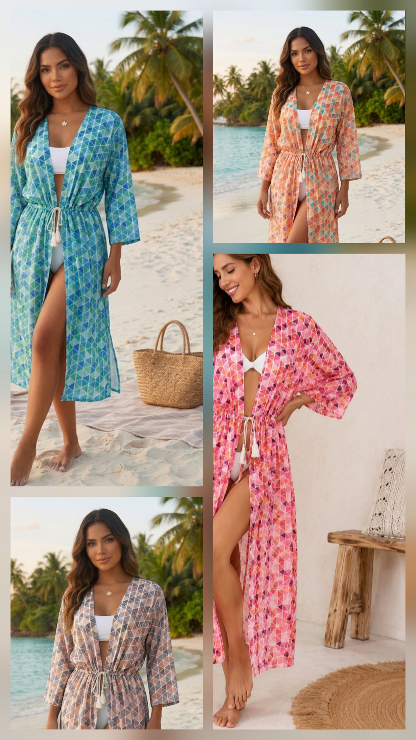 Kimono de plage long fluide bohème