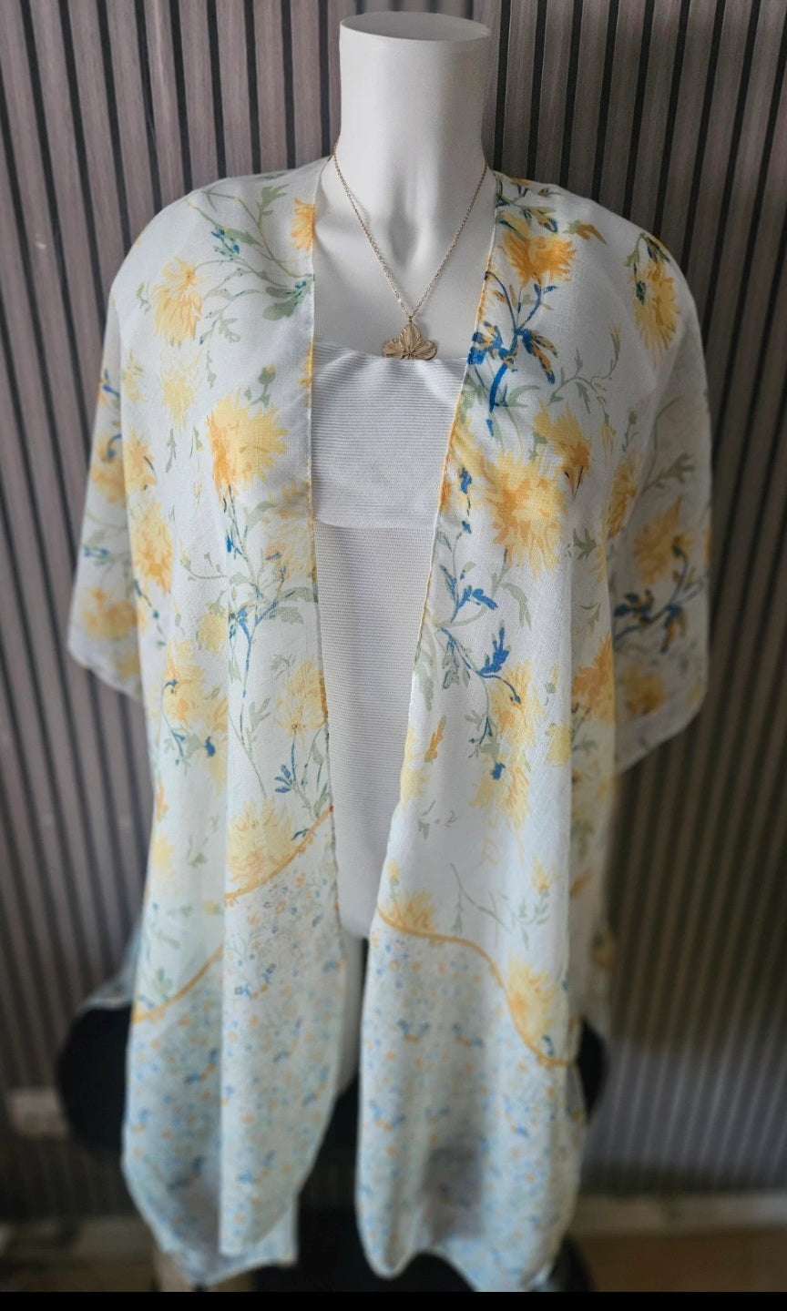 Kimono de plage fleuri en voile de coton 100%