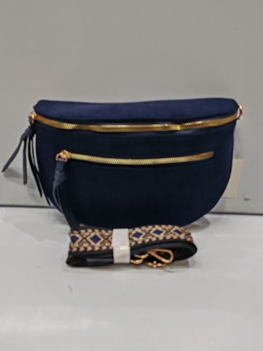 Sac banane crossbag bleu marine en velours côtelé grand format et bandoulière assortie