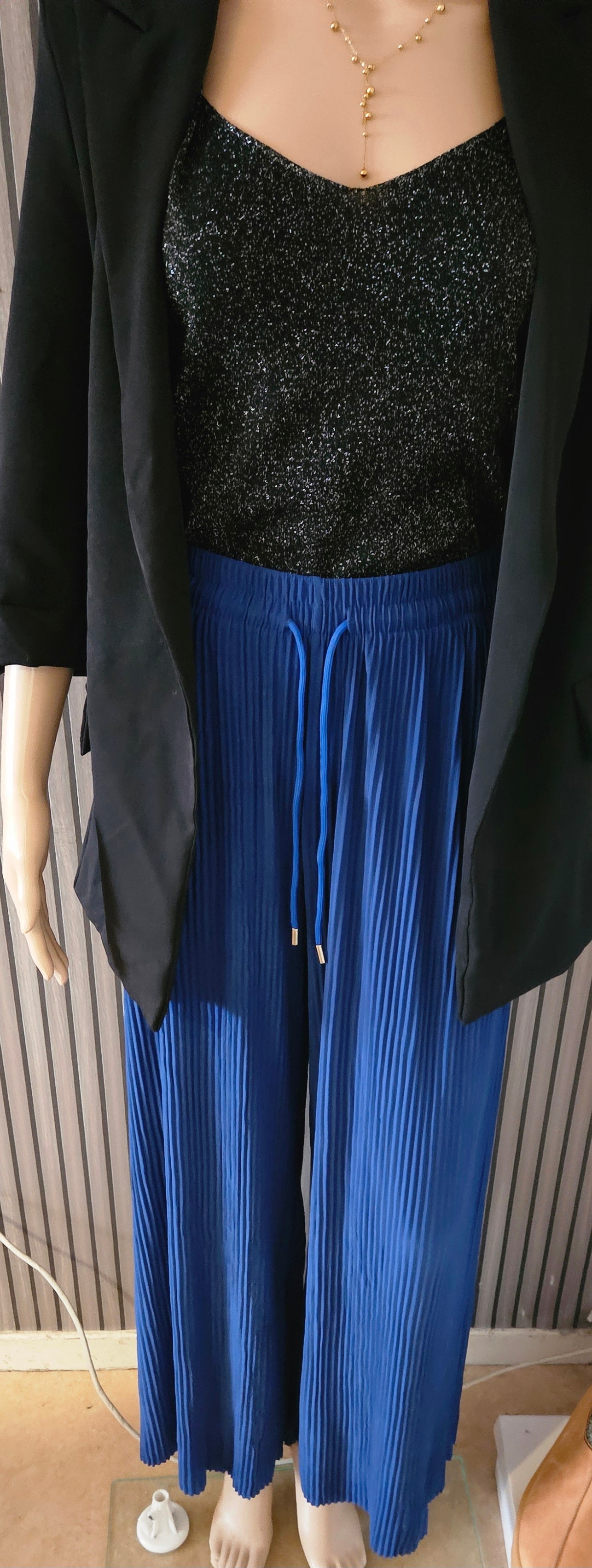 Pantalon large plissé bleu