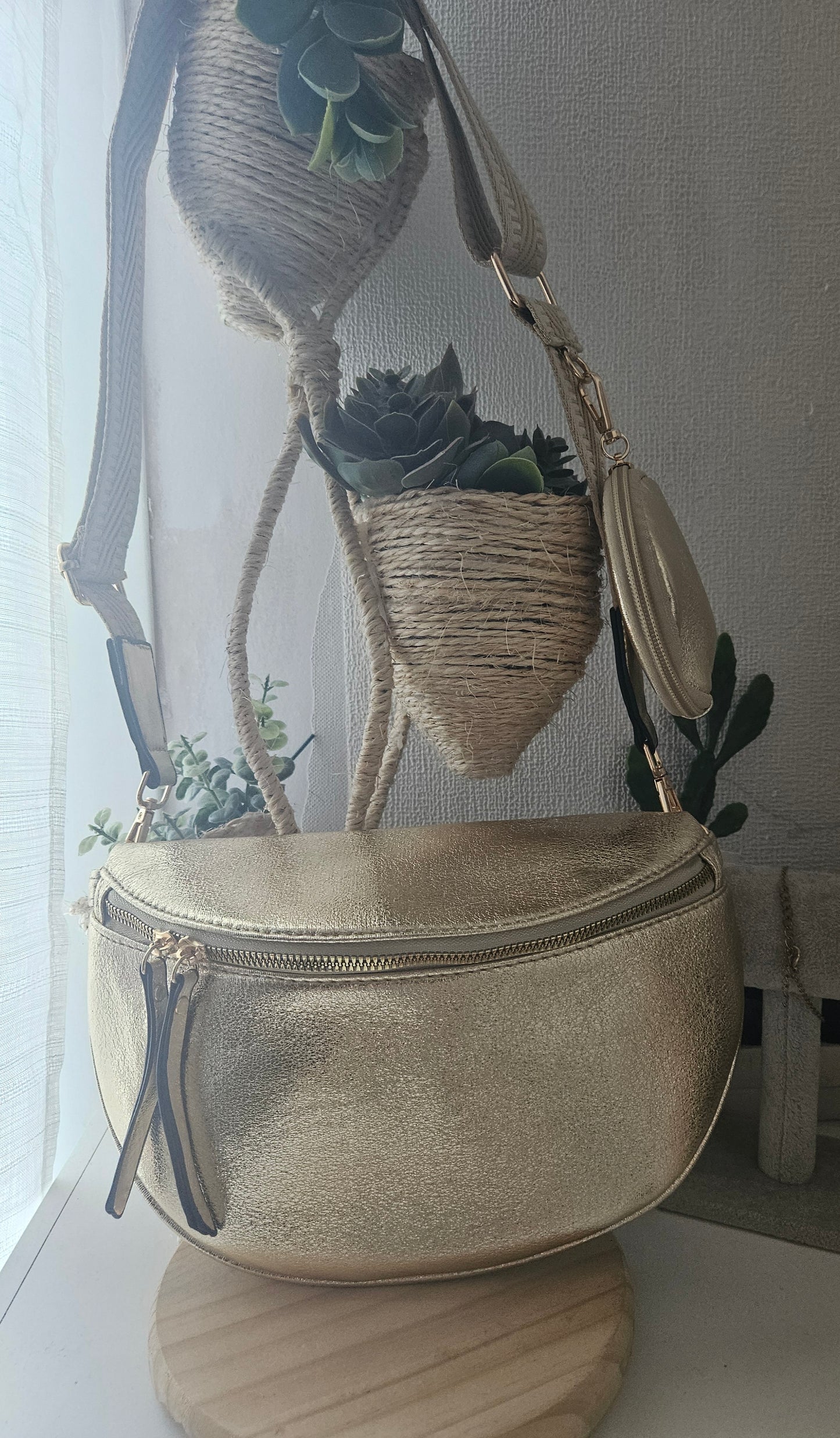 Sac banane doré irisé et porte monnaie