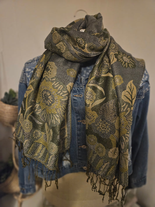 Écharpe/Châle/Pashmina vert kaki doré