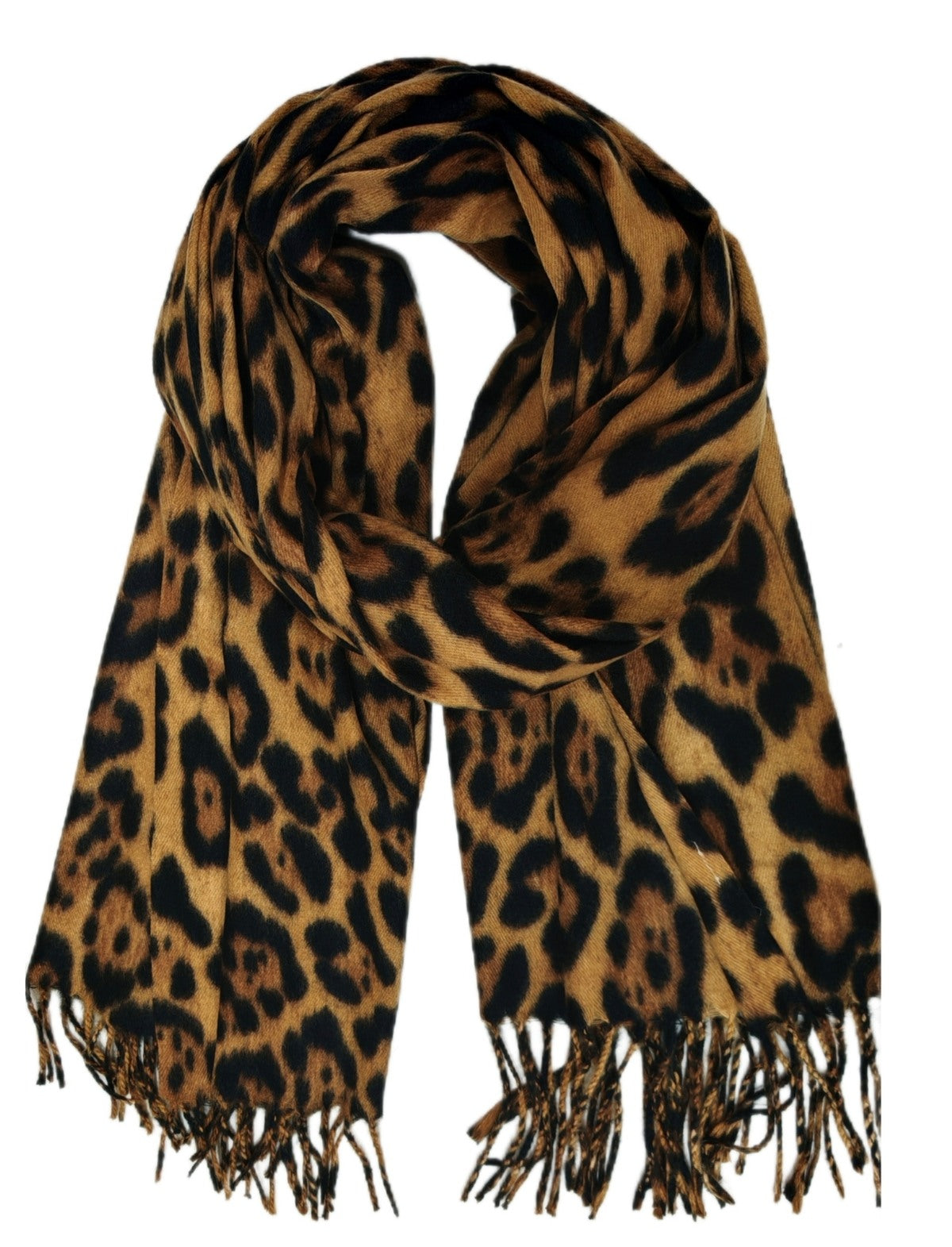 Écharpe extra longue marron motif léopard