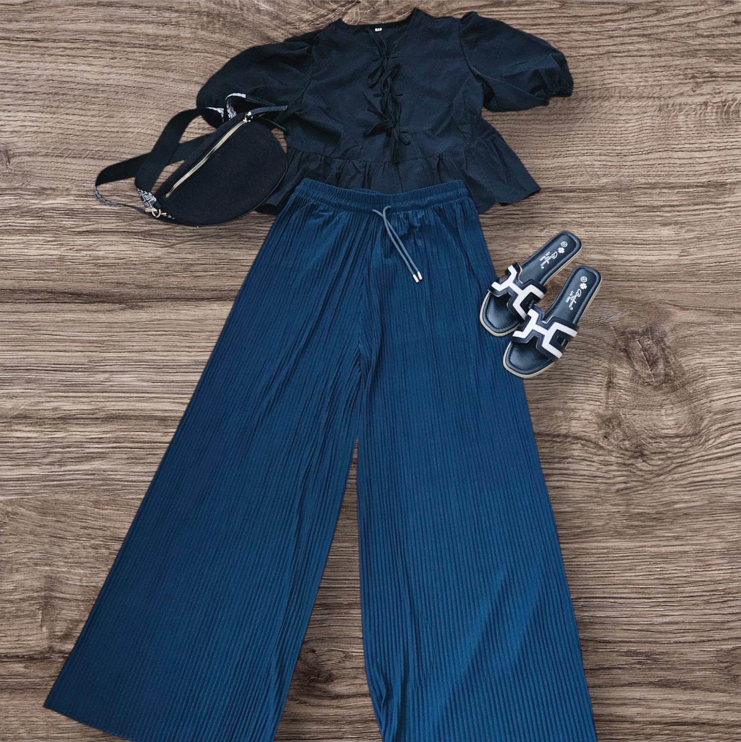 Pantalon large plissée bleu pétrole