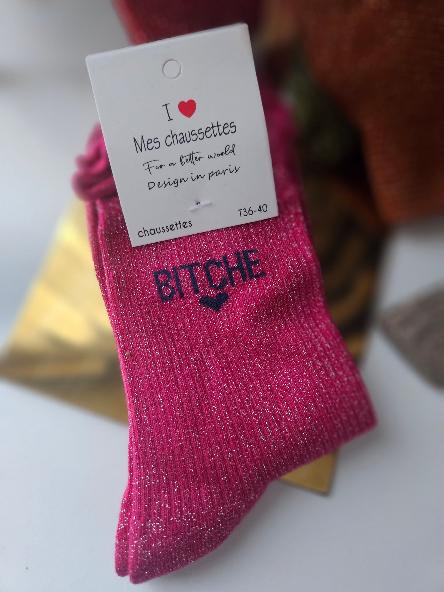 Chaussette brillante fuschia (36-41).