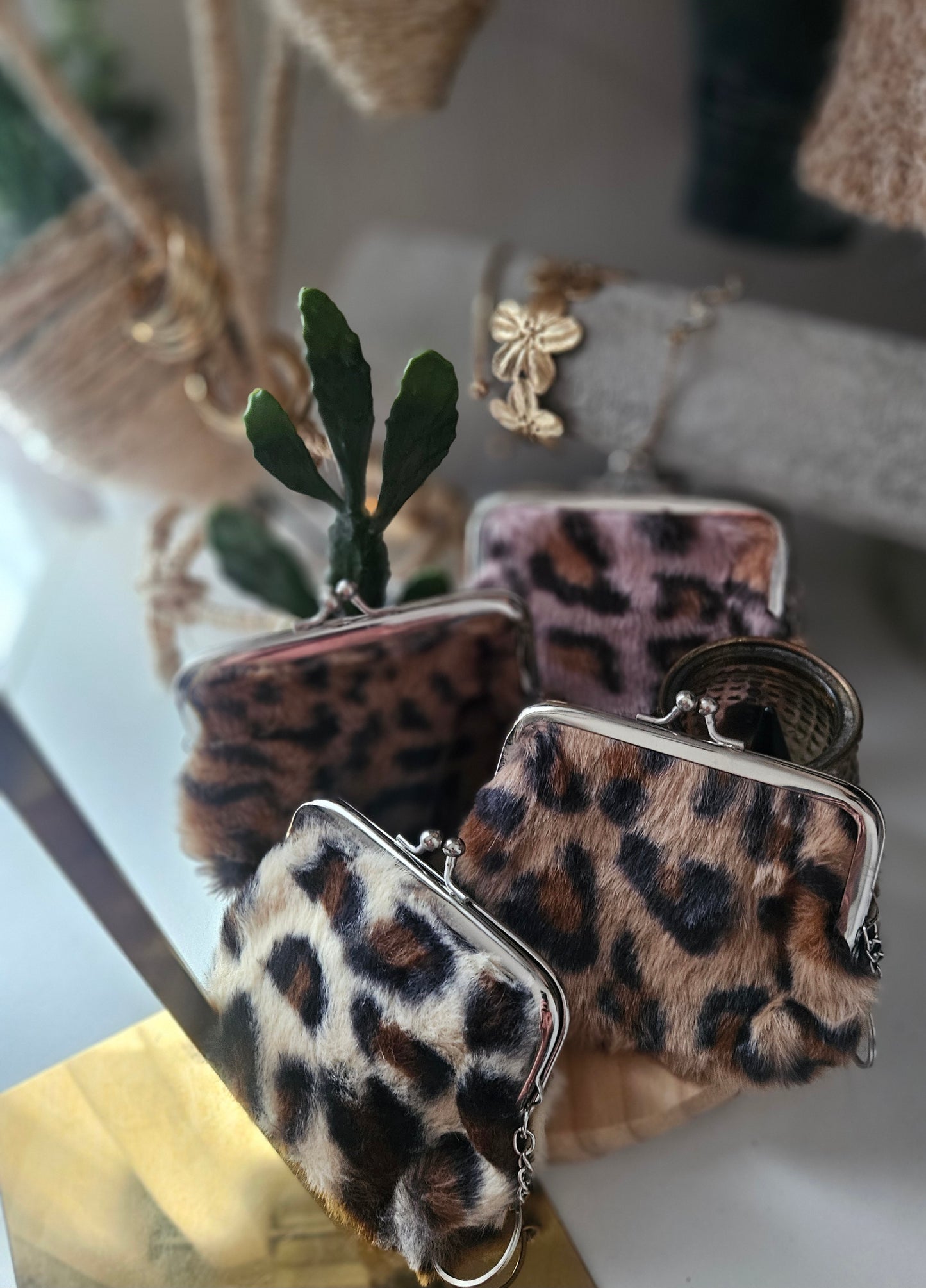 Porte-monnaie léopard en Fourrure