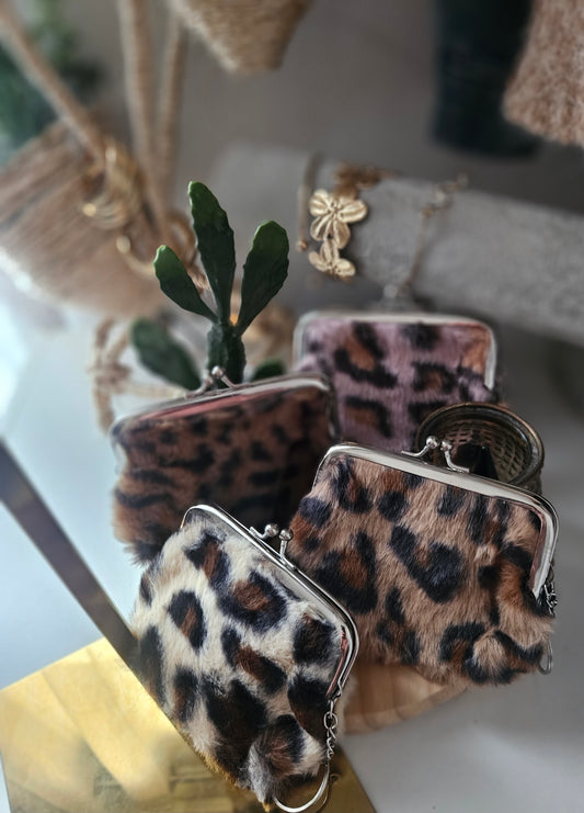 Porte-monnaie léopard en Fourrure