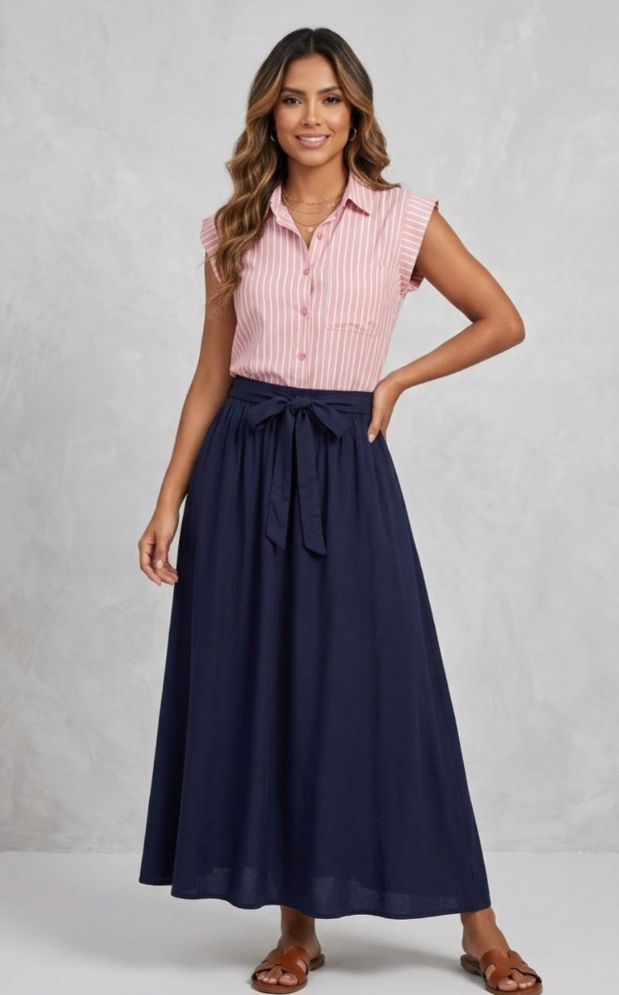 Chemise à rayures sans manches à boutons