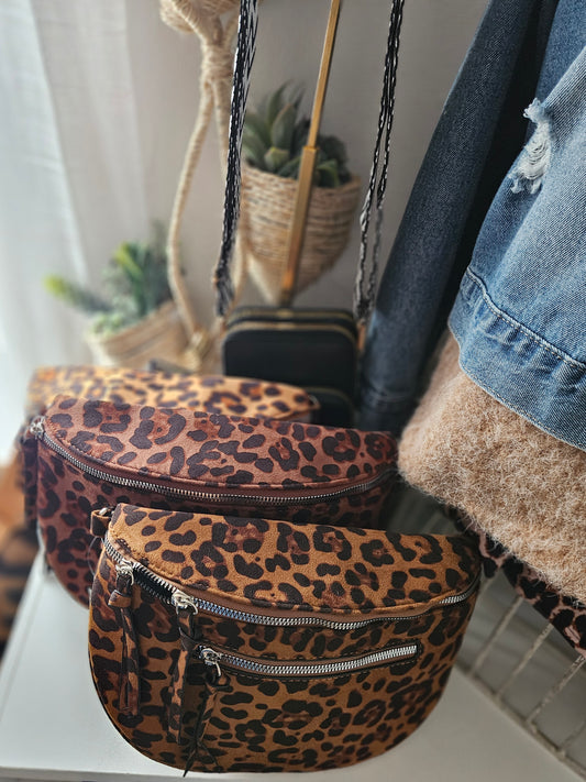 Sac banane léopard daim grand format