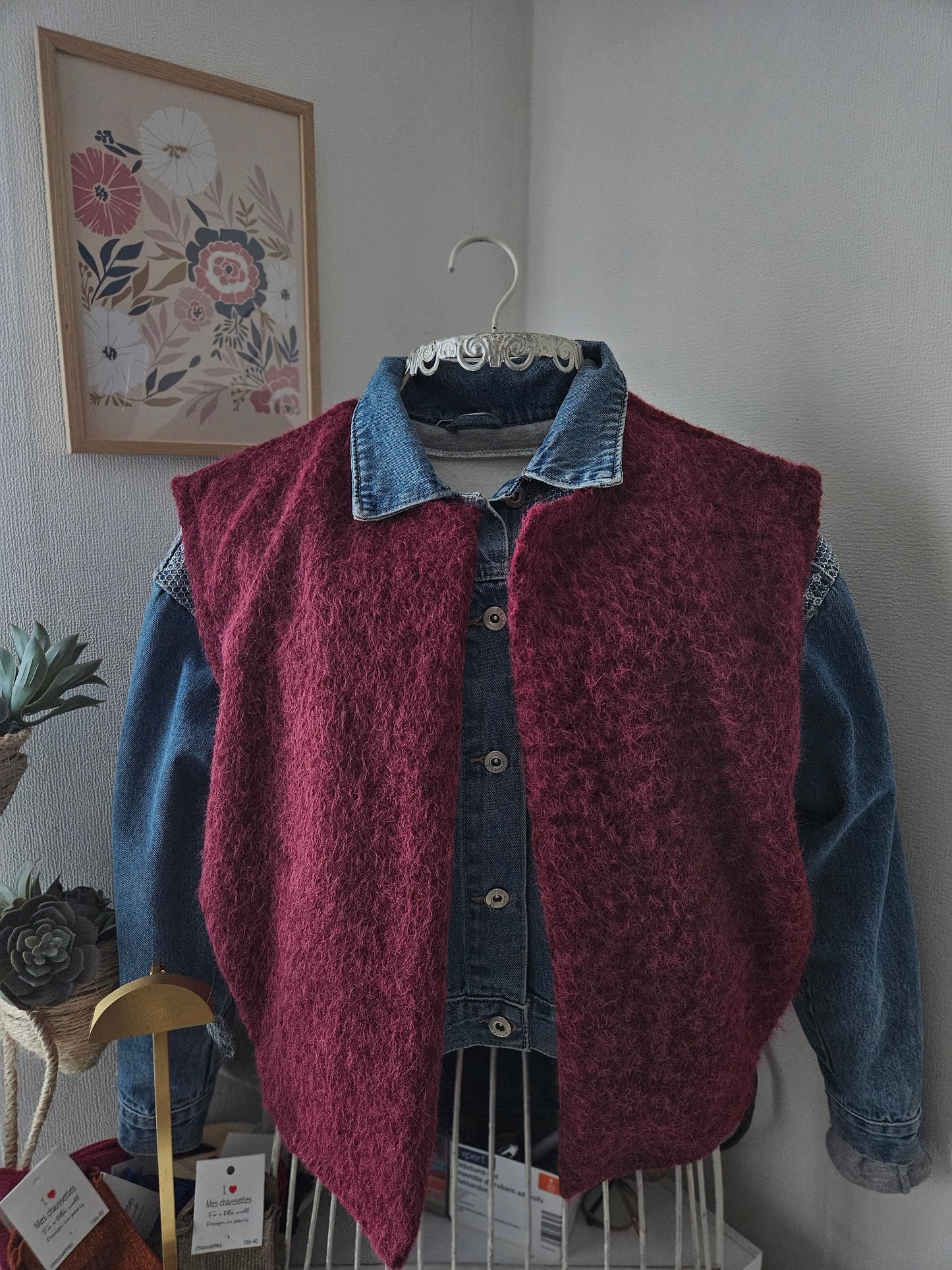 Gilet sans manche bordeaux 2poches .