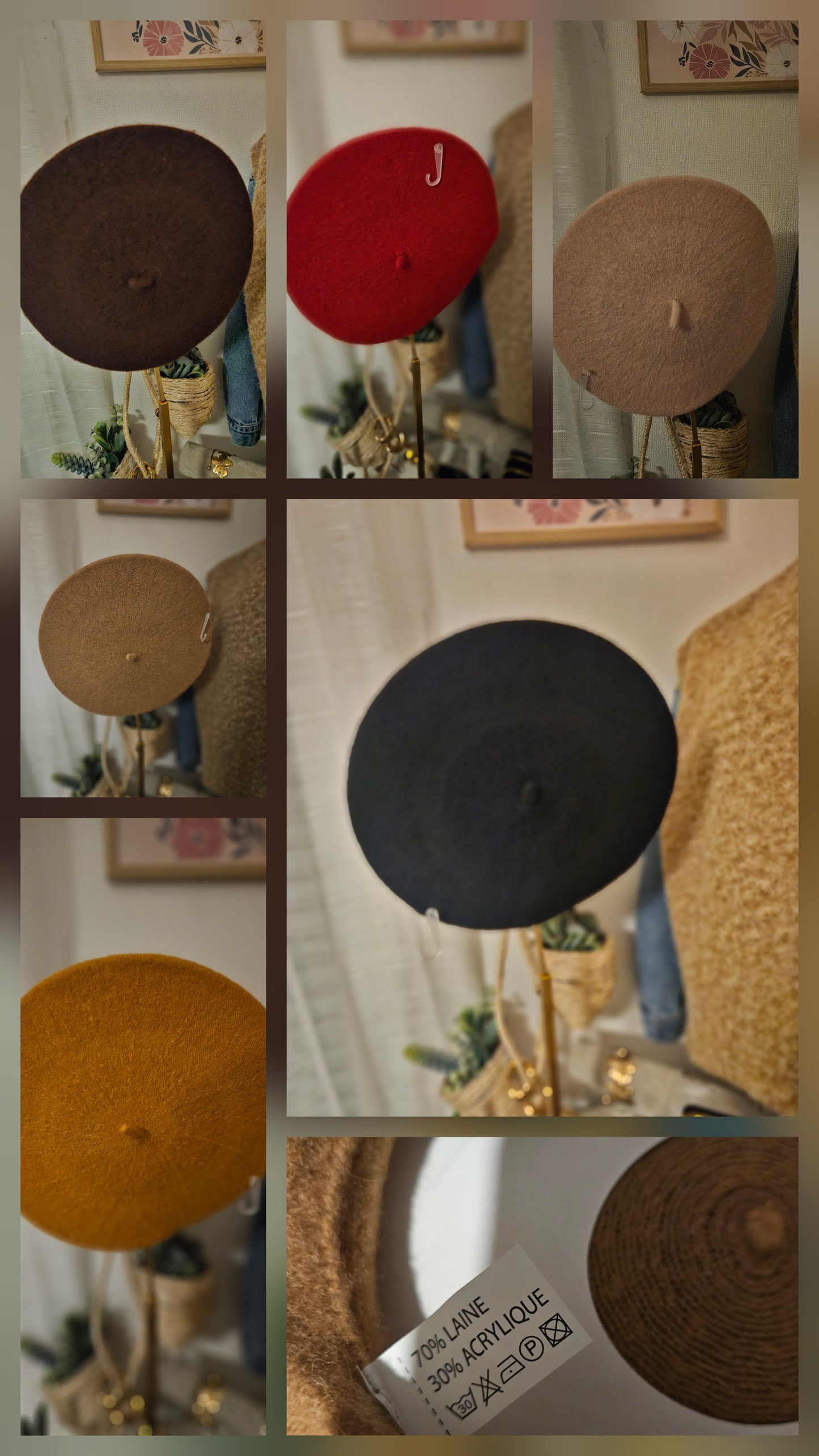 Béret classique uni ton chaud en laine