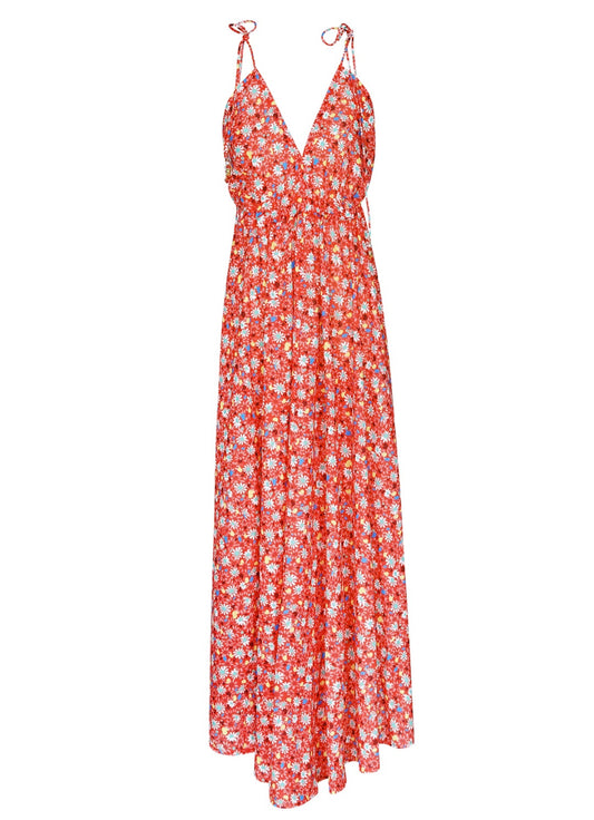 Robe longue florale summer rouge